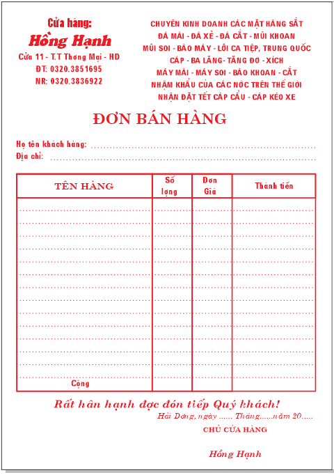 Thiết kế Mẫu hoá đơn bán lẻ chuyên nghiệp